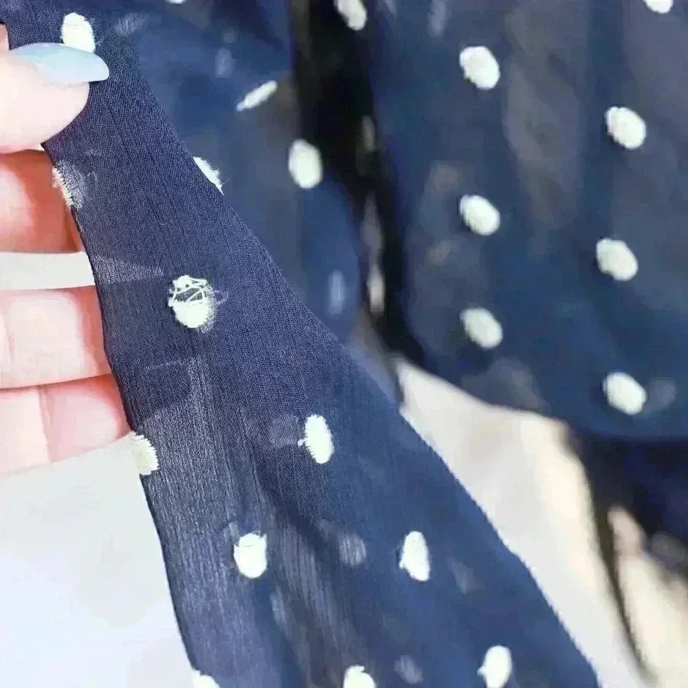 Women's Free People Size S navy blue polka dot embroidered sheer shirt - Picture 6 of 14